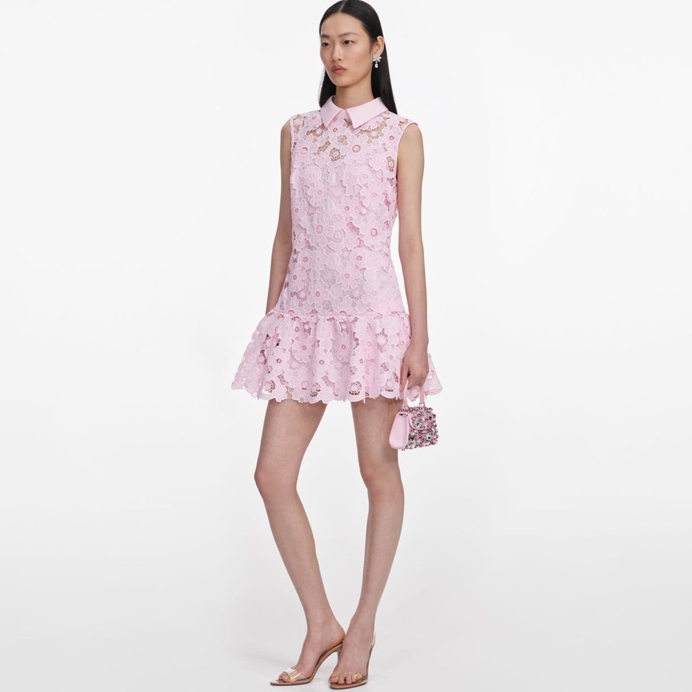 Self-Portrait NWOT PINK LACE COLLARED MINI DRESS - Picture 3 of 8